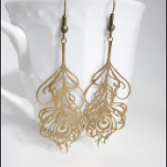 Etsy Jewelry - Bronze Filigree Laser Cut Peacock Feather Earrings